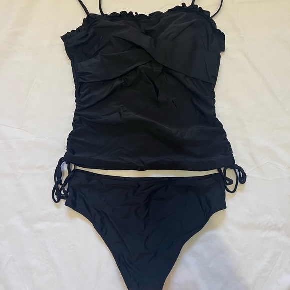 Black Ruched Tankini Swimsuit - Picture 1 of 5